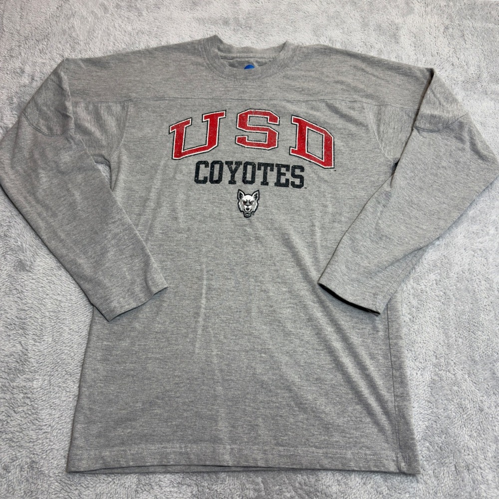 NCAA USD Coyotes Shirt Mens Small Gray Long Sleeve Graphic 100% Cotton Tee 90s